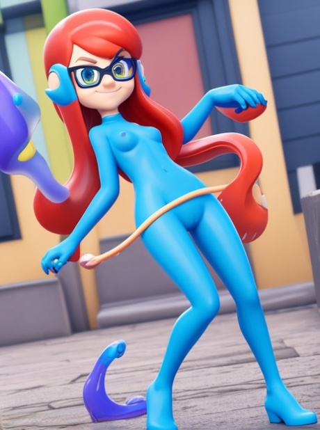 AI Generated Anime Babe Inkling Shows Her Perfect Tits & Her Bald Pussy Pic 6