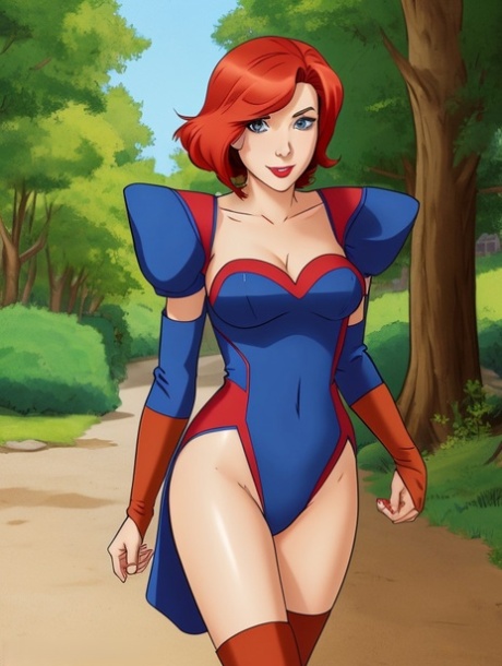 Redheaded anime doll Gwen Tennyson from Ben-10 bares her boobs in a solo Pic 1